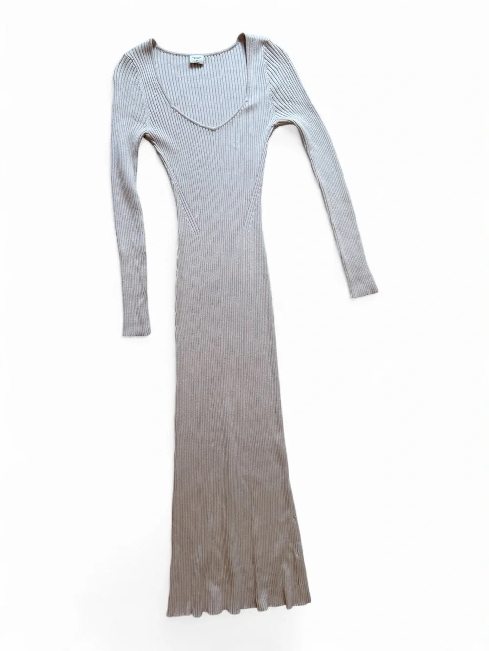 Abercrombie & Fitch Cream Ribbed Long-Sleeve Maxi Dress